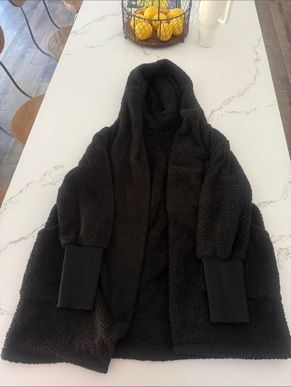 SHEIN Black Teddy Hooded Coat